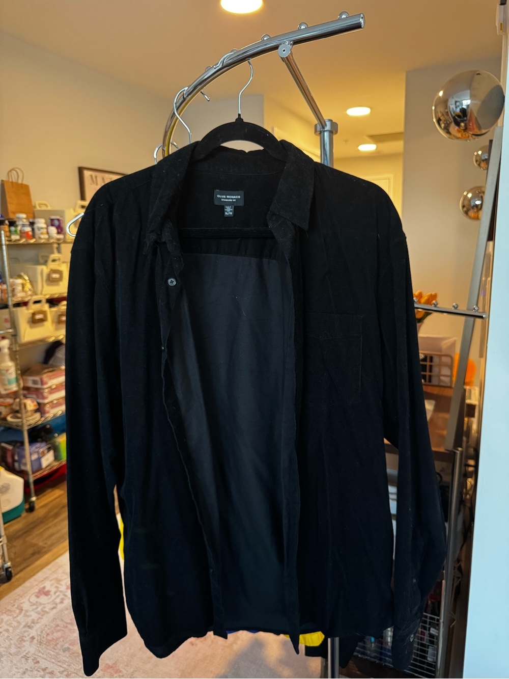 Club Monaco Black Corduroy Button-Up Long Sleeve Shirt